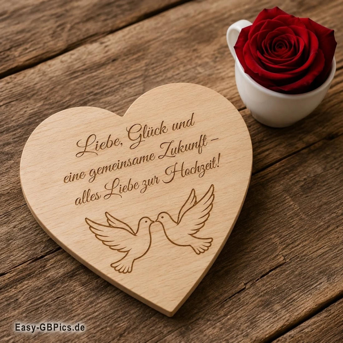 Ein Herz voller Liebe für den besonderen Tag.<br />
Holzgravur trifft auf rote Rose: Ein Symbol für ewige Liebe.<br />
Hochzeitsträume: Was diese Aufnahme uns sagt.<br />
Wenn Holz und Liebe verschmelzen<br />
Ein Liebesgruß, der bleibt.