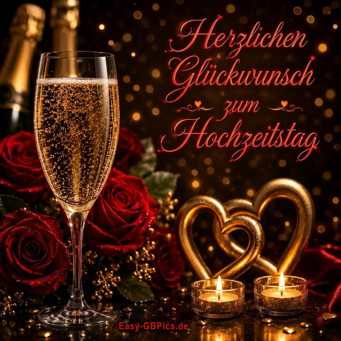 Ein Hoch auf die Liebe und auf euch beide!<br />
<br />
Zum Hochzeitstag nur das Beste für euch!<br />
<br />
Auf viele weitere glückliche Jahre zusammen!<br />
<br />
Liebe, Lachen und ein Leben voller Freude – alles Gute zum Hochzeitstag!