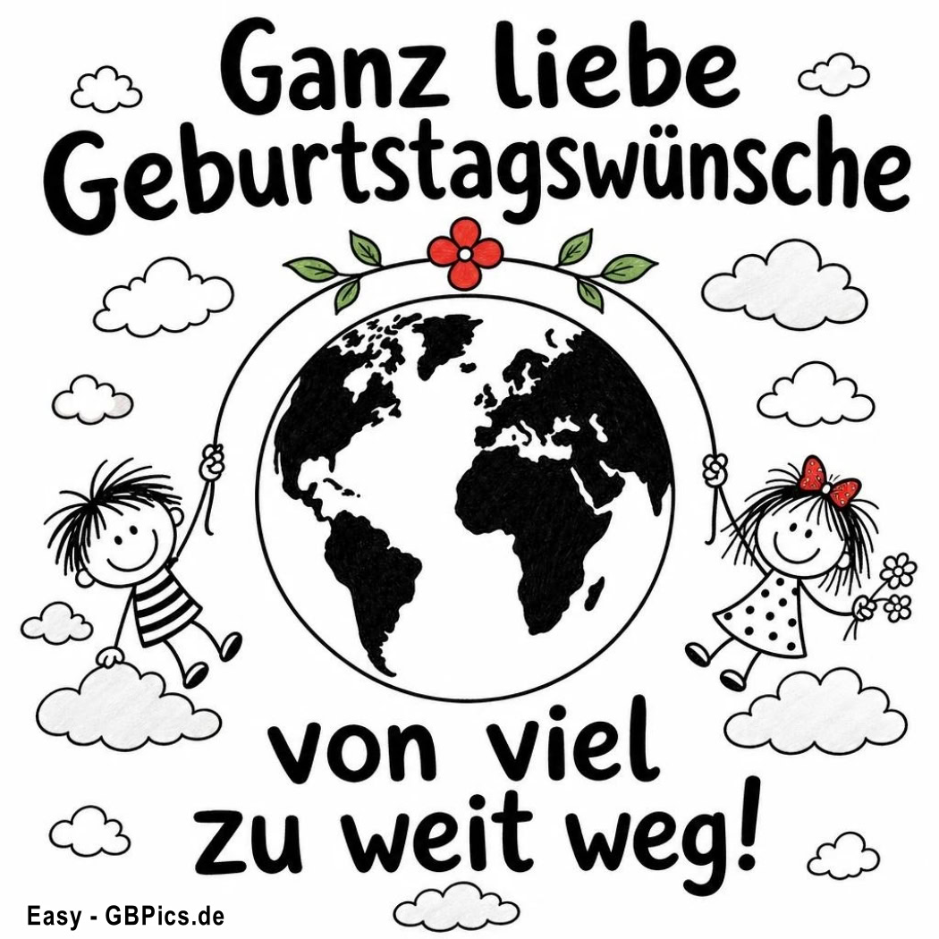 Ganz liebe Geburtstagswünsche aus aller Welt!<br />
Ein Geburtstag, der die ganze Welt umspannt!<br />
Liebe Grüße zum Geburtstag, egal wie weit weg du bist!<br />
Die ganze Welt feiert mit dir! Happy Birthday!