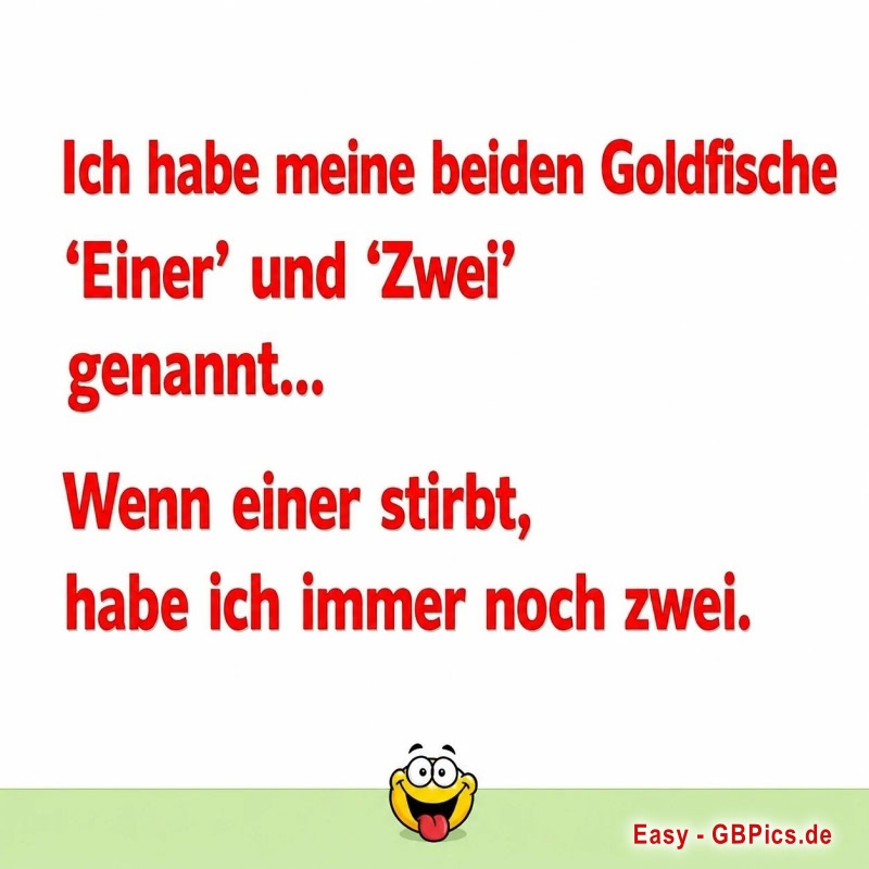 Ich habe meine beiden Goldfische einer und zwei genannt. Wenn einer stirbt, habe ich immer noch zwei.