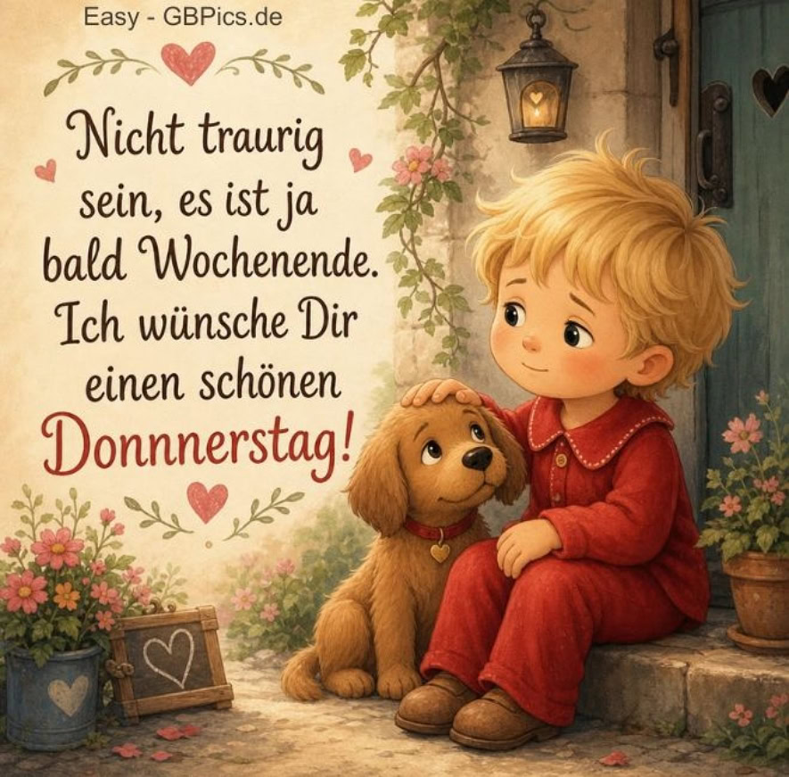 Nicht traurig sein, es ist ja bald Wochenende. Ich wünsche Dir einen schönen Donnnerstag!