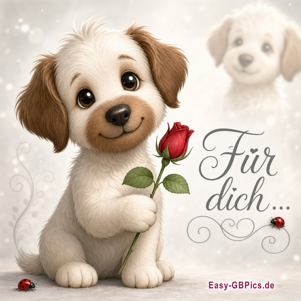 Für Dich: Ein Herz voller Liebe, ein Hund mit einer Rose