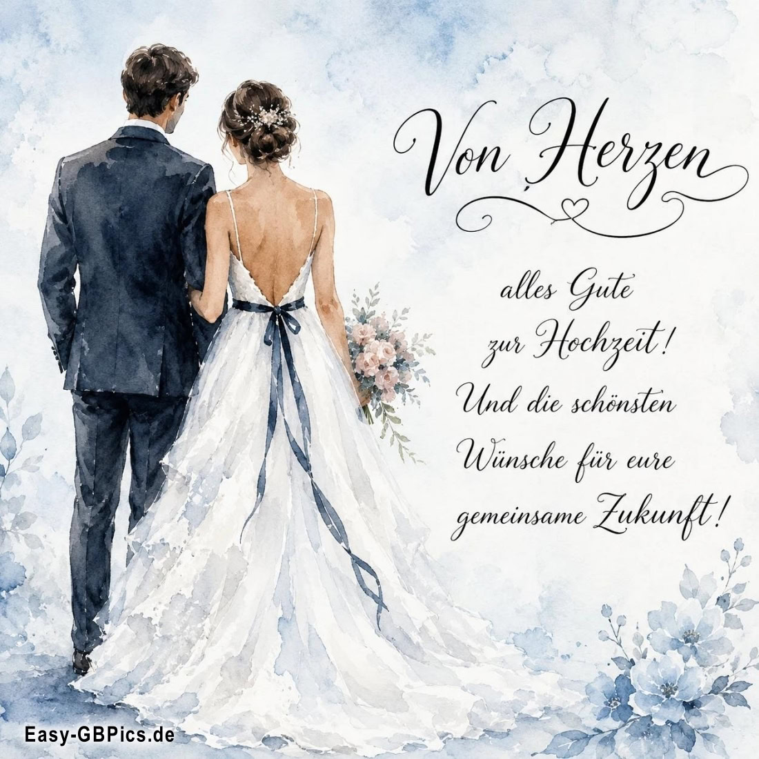 Von Herzen alles Gute zur Hochzeit! Und die schönsten Wünsche für eure gemeinsame Zukunft!