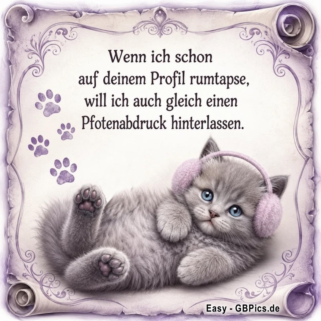 Wenn ich schon auf deinem Profil rumtapse, will ich auch gleich einen Pfotenabdruck hinterlassen.