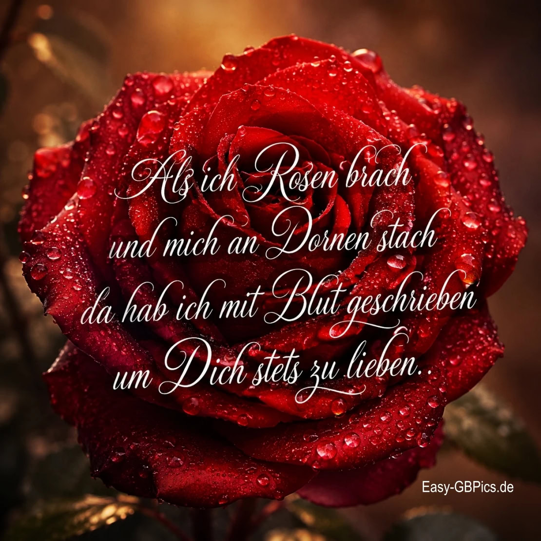 Als ich Rosen brach und mich an Dornen stach, da hab ich mit Blut geschrieben um dich stets zu lieben.