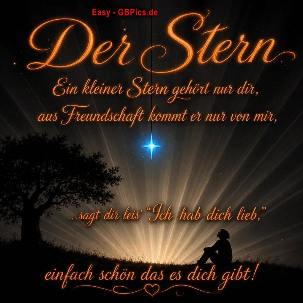 Der Stern. Ein kleiner Stern gehört nur dir, aus Freundschaft kommt er nur von mir, sagt dir leis Ich hab dich lieb, einfach schön das es dich gibt!