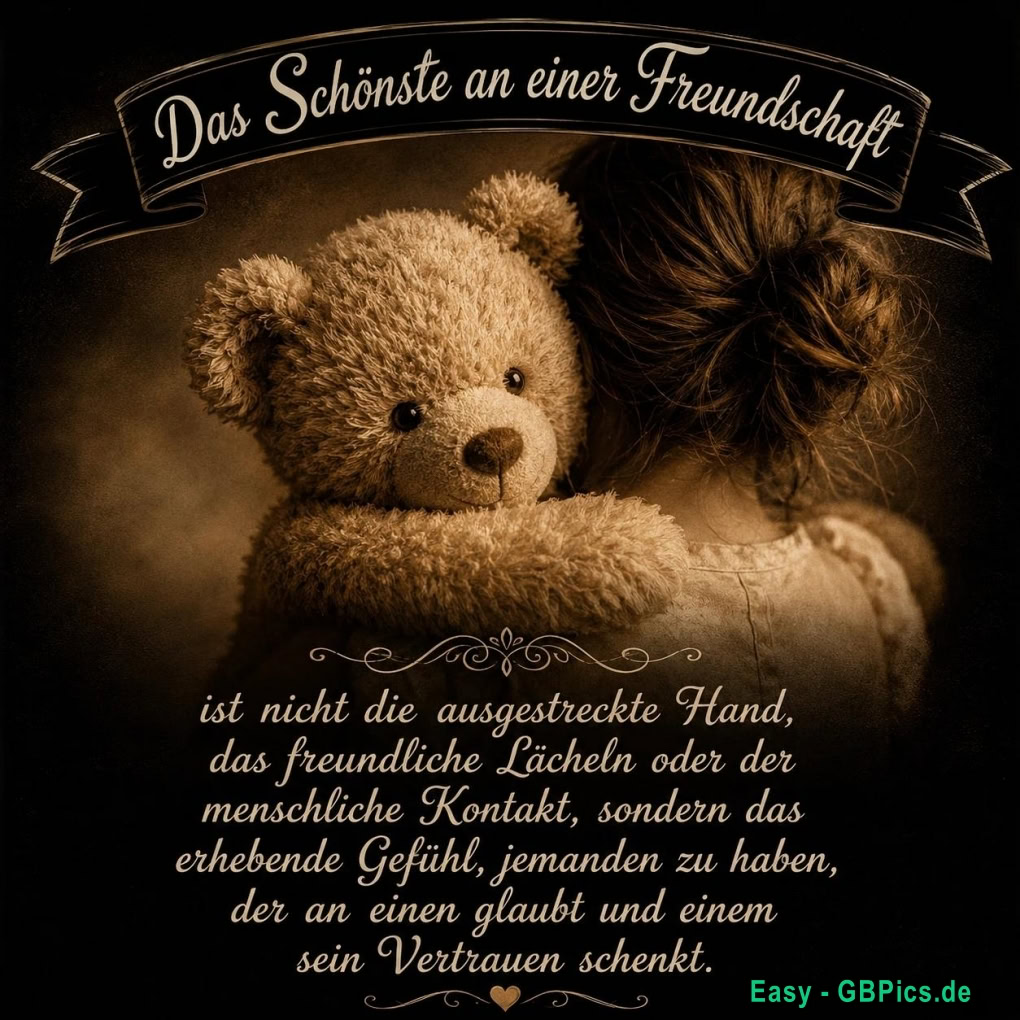 Das schönste an einer Freundschaft ist nicht die ausgestreckte Hand, das freundliche Lächeln oder der menschliche Kontakt, sonder das erhebende Gefühl, jemanden zu haben, der an einen glaubt und einem sein Verhalten schenkt.