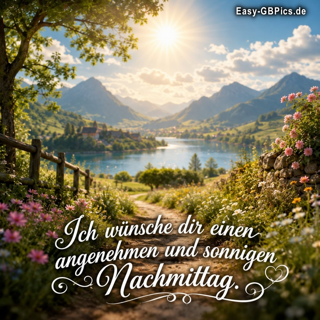 Sonniger Nachmittag in der Natur, idyllisches Bergpanorama mit See.<br />
Ein sonniger Nachmittag in den Bergen, genieße die Aussicht und die Ruhe.<br />
Ich wünsche dir einen schönen Nachmittag, sonnige Grüße aus den Bergen.<br />
Entspannung pur an diesem wunderschönen Nachmittag.