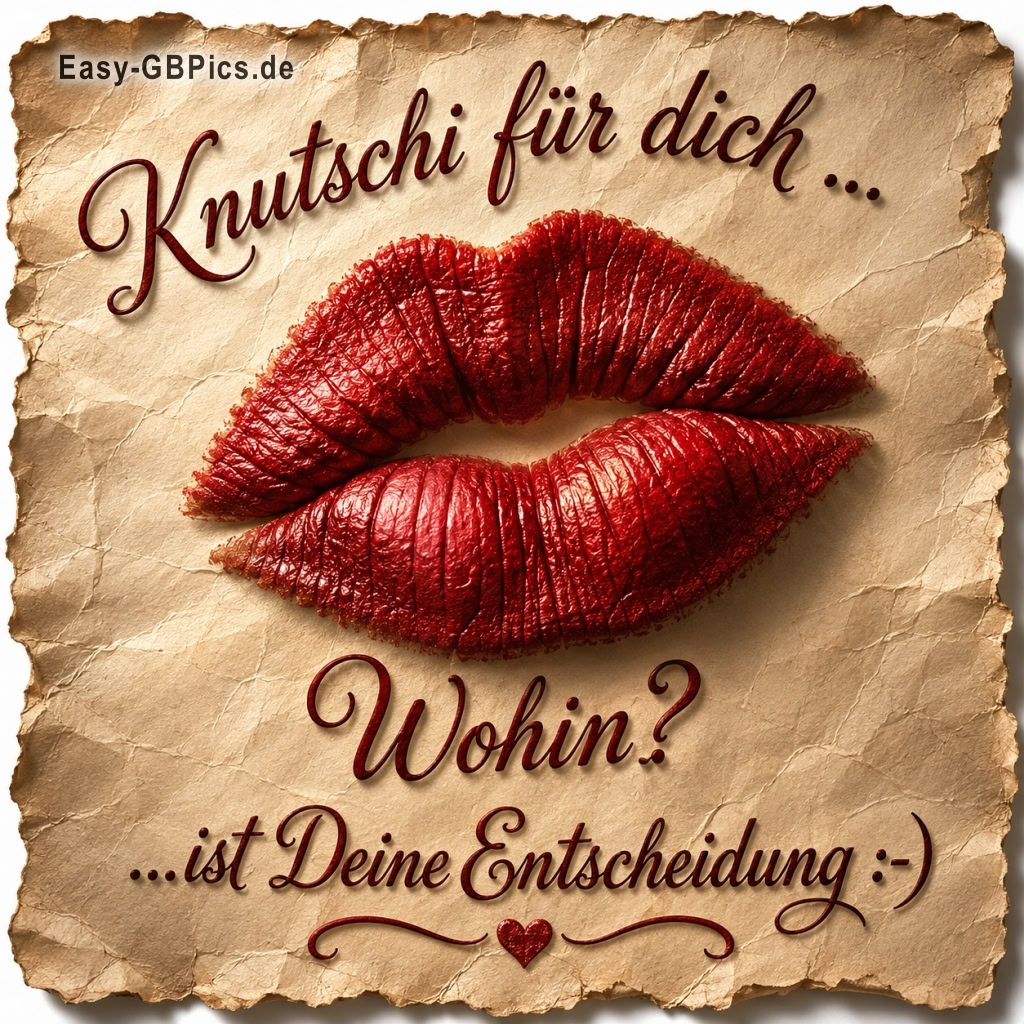 Ein Kuss für dich... Wohin ? Knutsch-Alarm ! Deine Entscheidung zählt. Lippenstift-Botschaft: Wo soll dieser Kuss landen ? Ein virtueller Kuss, nur für dich. Sende ihn dorthin, wo er am meisten gebraucht wird.