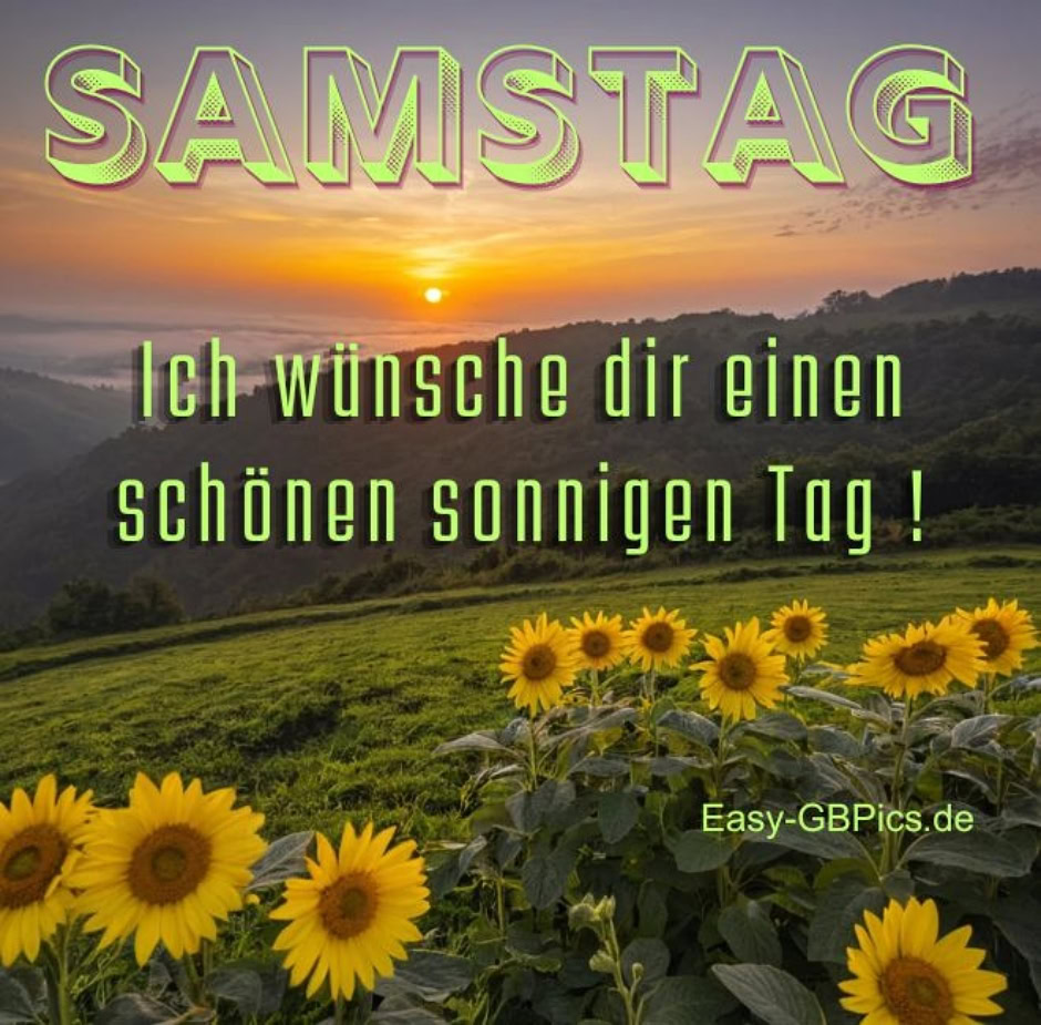 Samstag! Ich wünsche dir einen schönen sonnigen Tag!