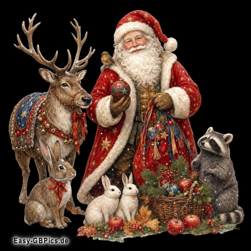 Weihnachtszauber mit Pelzfreunden, ein magischer Moment mit Santa Claus, Winterfreuden und festliche Grüße!<br />
Ein zauberhaftes Weihnachtsbild. Tierliebe am Nordpol. Frohe Weihnachten wünscht das Rudel!
