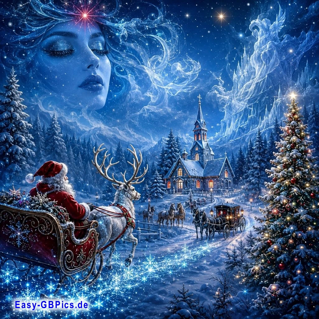 Santa ist auf dem Weg, die Herzen zu erwärmen in einer zauberhaften Weihnachtsnacht.<br />
Schneeflocken und ein Hauch von Magie, Weihnachtszauber in kalter Pracht.<br />
Wo der Winter sein Gesicht zeigt...stille Nacht, festliche Träume, ein Blick in eine winterliche Fantasie.