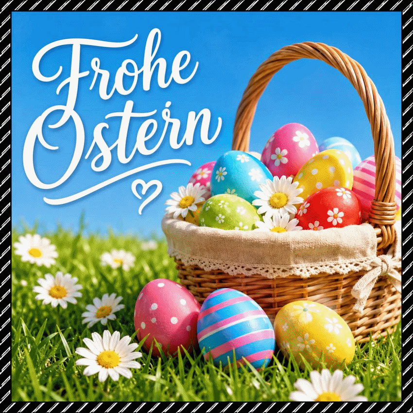 Osterfreude in bunter Pracht, ein Korb voller Glück und Sonnenschein.<br />
Frühlingserwachen mit bunten Eiern und frischem Gras.<br />
Das Fest der Farben und des Neubeginns, Fröhliche Ostern !
