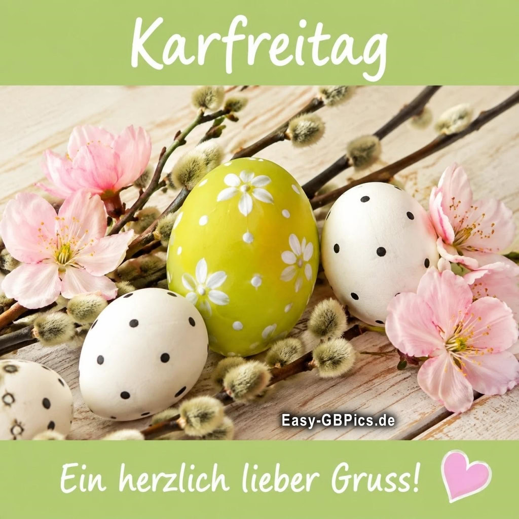 Karfreitag: Zeit für Ruhe und Besinnung. Ostern steht vor der Tür. Frohen Karfreitag!<br />
Gedanken zum Karfreitag. Friedvoller Karfreitag mit bunten Eiern und Blüten.