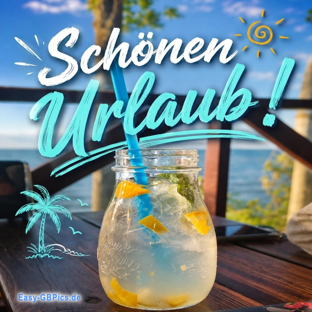 Schönen Urlaub! Sonne, Meer und Erfrischung.
