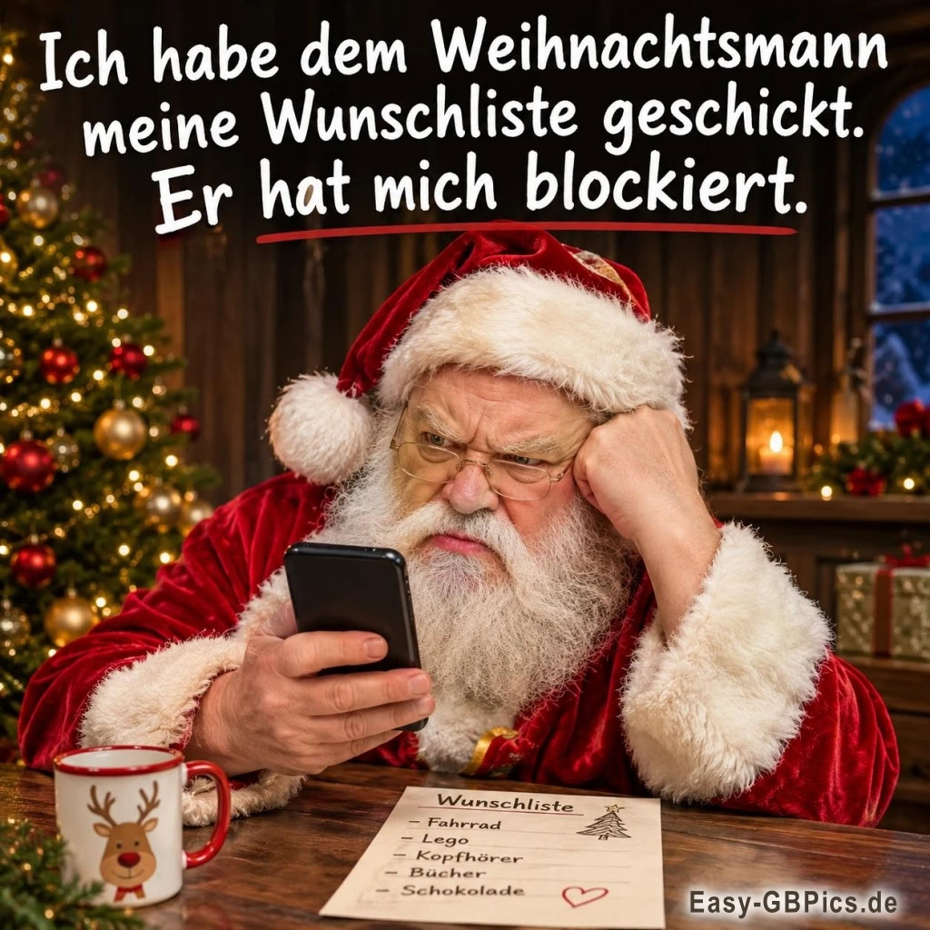 Weihnachten lustig: Wenn der Weihnachtsmann dich blockiert, ist die Liste wohl zu lang.
