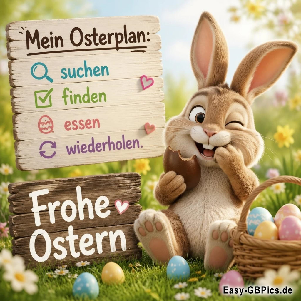 Mein Osterplan: Suchen, Finden, Essen, Wiederholen! Frohe Ostern!