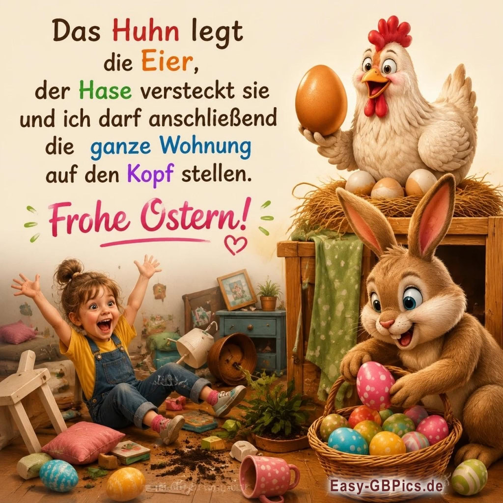 Fröhliche Ostern! Zeit für Eiersuche und jede Menge Spaß.