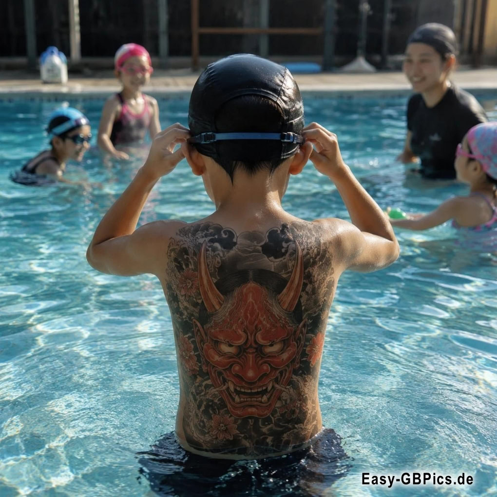 Sommer, Sonne, Tattoos und ein bisschen Planscherei, der krasse Rücken im Planschbecken.