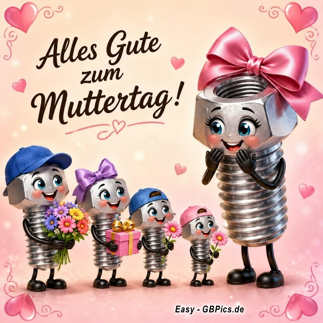 Lustige Muttertagsgrüße: Eine Mutter ist wie eine Schraube, sie hält alles zusammen. Alles Liebe zum Muttertag !